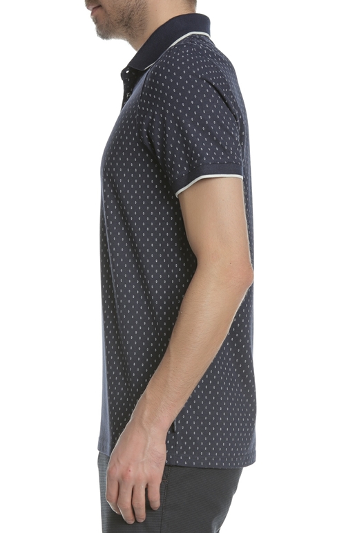 TED BAKER-Ανδρικό πόλο t-shirt TED BAKER TOFF ALL OVER GEO PRINTED μπλε